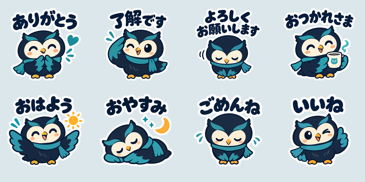 調整後のふくろう8点。LINE未申請